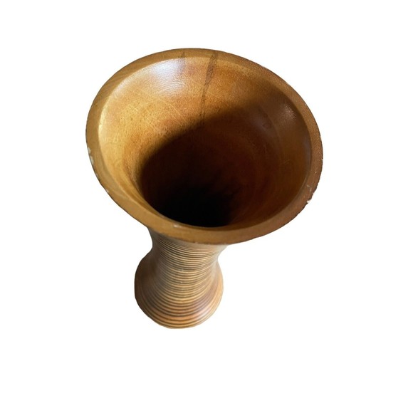 Stained Wood Mango Tree Vase Horizontal Striped Concave Shaped 10” - Picture 4 of 7